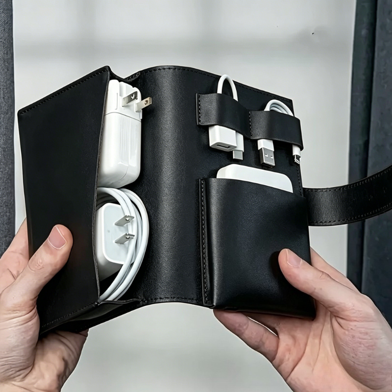 Tech Accessories Travel Case - 1pc PU 가죽 다중 수납공간 테크